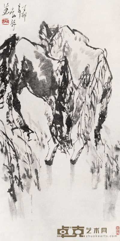 刘勃舒 1987年作 双骏图 立轴 126×63cm